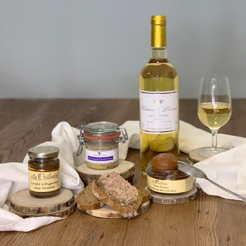 Coffret garni vin blanc et foie gras - Cadeau personnalisé